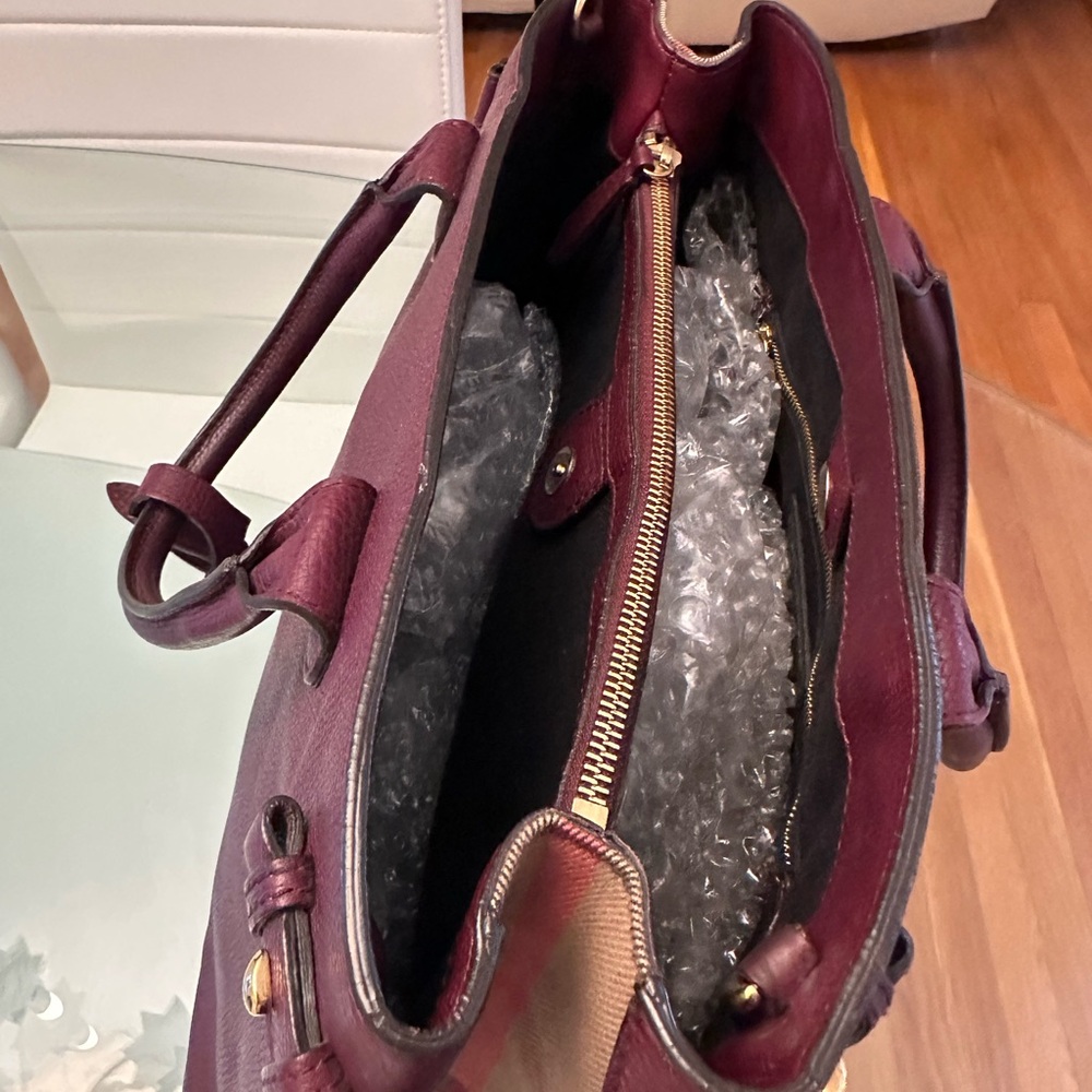 Burberry Deep Red Leather Tote - Picture 6 of 12
